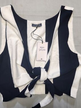 MDS Stripes X J.Crew Claire Tie Tank New Size Medium Navy White Striped M1570